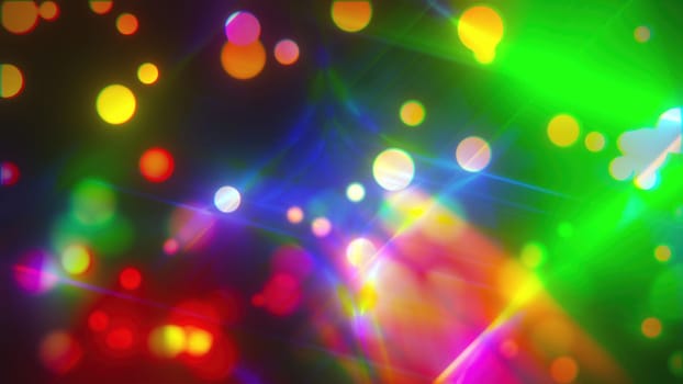 Kaleidoscope of colors made of particles and light. Computer generated 3d render