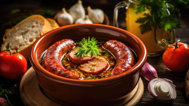 Traditional German Traditional soup boiled sausage Knakwurst AI