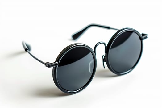 A pair of sunglasses placed on a clean, white surface.
