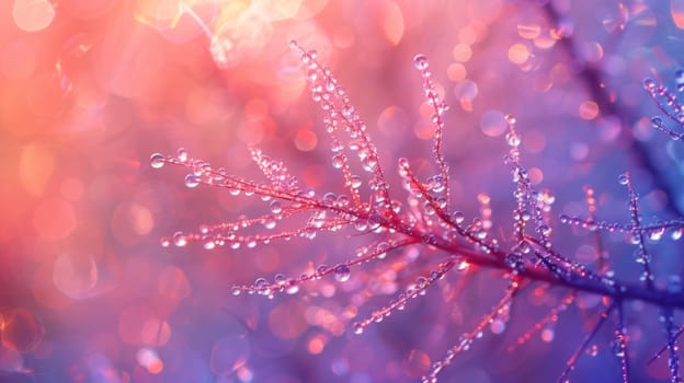 A close up of a branch with water droplets on it