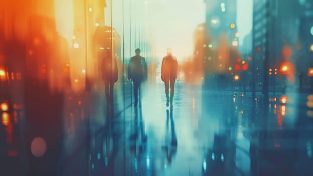 Two people walking down a street in the rain at night