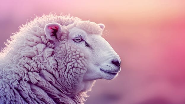 A close up of a sheep with its head turned to the side