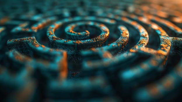 A close up of a circular metal grate with some rusted spots