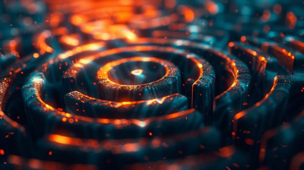 A close up of a spiral design with fire and smoke