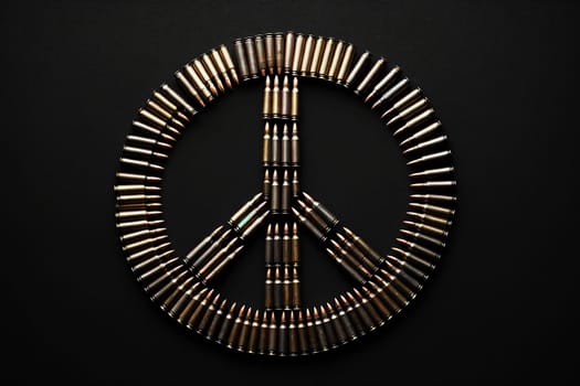 pacifist sign made from cartridges on a black background.