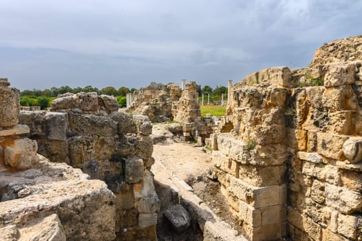 Salamis, Cyprus - April 16, 2024 - Ancient Greek ruins and columns in Salamis, Cyprus 15