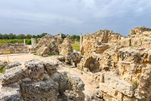 Salamis, Cyprus - April 16, 2024 - Ancient Greek ruins and columns in Salamis, Cyprus 13