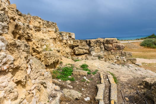Salamis, Cyprus - April 16, 2024 - Ancient Greek ruins and columns in Salamis, Cyprus 11