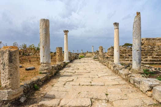 Salamis, Cyprus - April 16, 2024 - Ancient Greek ruins and columns in Salamis, Cyprus 3