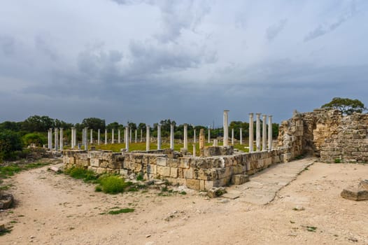 Salamis, Cyprus - April 16, 2024 - Ancient Greek ruins and columns in Salamis, Cyprus 2