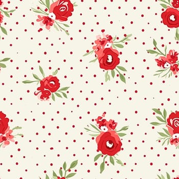 Seamless pattern, tileable floral country holiday print with roses, dots and flowers for wallpaper, wrapping paper, scrapbook, fabric and polka dot roses product design idea