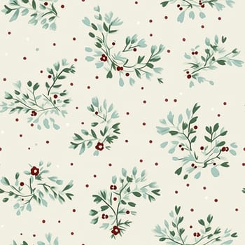 Seamless holiday pattern, tileable botanical English holly, winterberry Christmas branch country print for wallpaper, wrapping paper, scrapbook, fabric and product design art