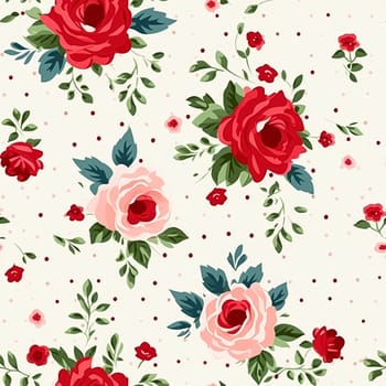 Seamless pattern, tileable floral country holiday print with roses, dots and flowers for wallpaper, wrapping paper, scrapbook, fabric and polka dot roses product design idea