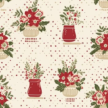 Seamless pattern, tileable holiday flowers in vase, country dots print for wallpaper, wrapping paper, scrapbook, fabric and product design motif