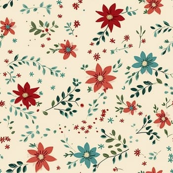 Seamless pattern, tileable vintage holiday botanical poinsettia Christmas country print for wallpaper, wrapping paper, scrapbook, fabric and product design art