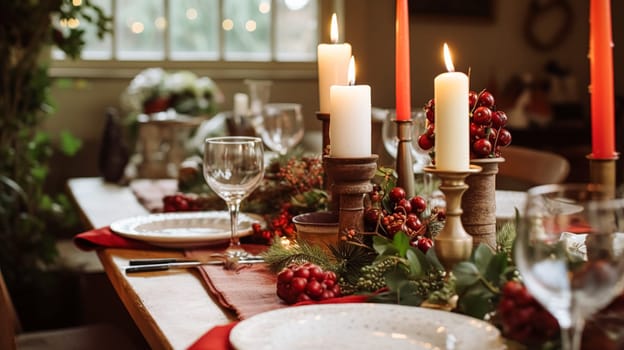 Table decor, holiday tablescape and formal dinner table setting for Christmas, holidays and event celebration, English country decoration and home styling inspiration