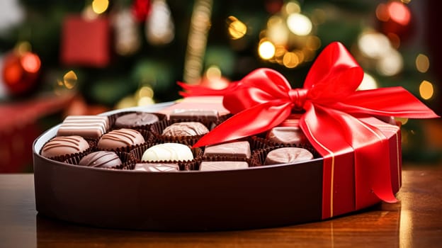 Christmas present, holidays and celebration, box of chocolate pralines, winter holiday gift idea