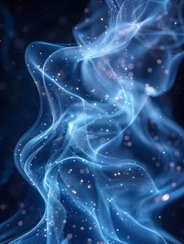 A close up of electric blue smoke billowing out of a fire, creating a mesmerizing pattern against a black background. The combination of smoke and darkness resembles a piece of art