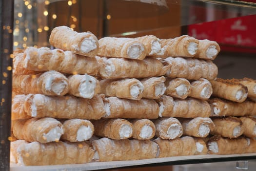 Stacked layers of flaky pastry rolls