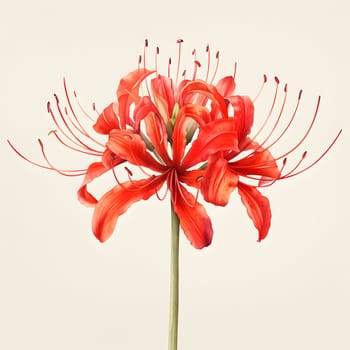 A closeup shot showcasing a vibrant red flower with intricate patterns on its petals, set against a crisp white background. This artful image captures the beauty of nature in full bloom