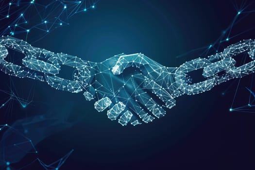 Blockchain technology agreement handshake business concept, Hands chain link internet connection.