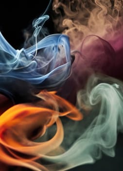 Multicolored abstract wallpaper. Smoke and waves. Generative AI. High quality photo