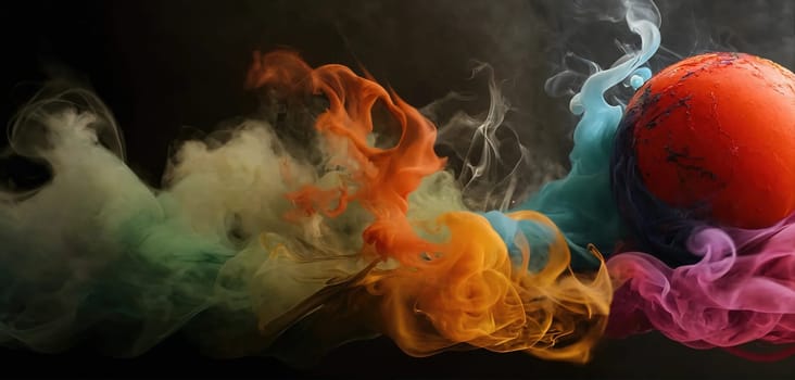 Multicolored abstract wallpaper. Smoke and waves. Generative AI. High quality photo