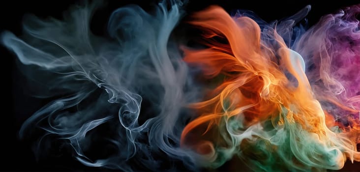 Multicolored abstract wallpaper. Smoke and waves. Generative AI. High quality photo