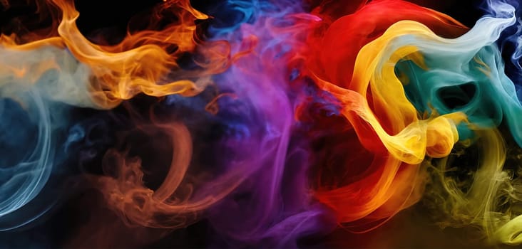 Multicolored abstract wallpaper. Smoke and waves. Generative AI. High quality photo