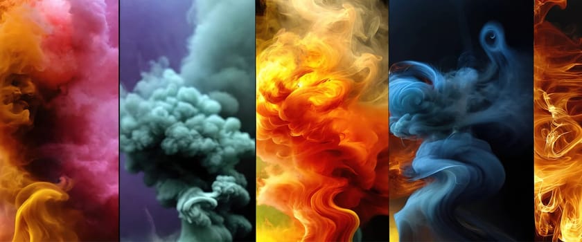 Multicolored abstract wallpaper. Smoke and waves. Generative AI. High quality photo