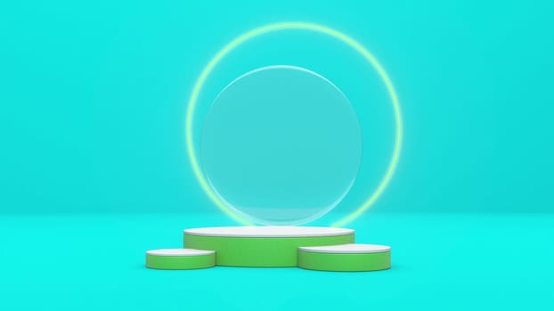 Podium pedestal or platform mock up glow neon yellow circle 3d render