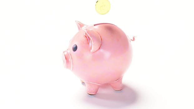 Piggy bank with gold coins falling the form of a deposit money savings 3d render