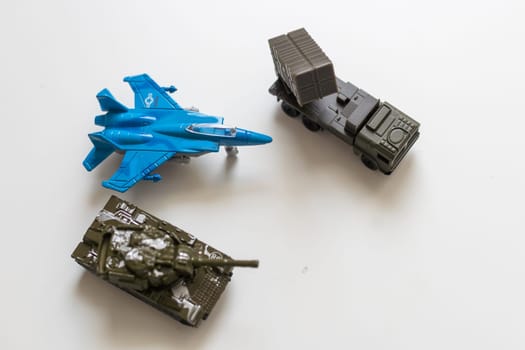 Plastic models of military equipment after assembly and painting. High quality photo
