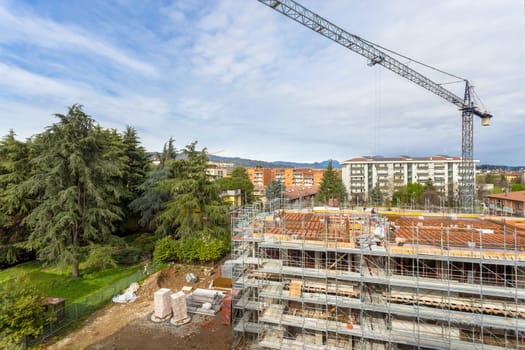 Panorama view at large construction site and a crane is working in the, Industry new building business.