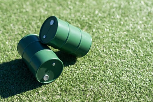 oil barrels on green background. High quality photo