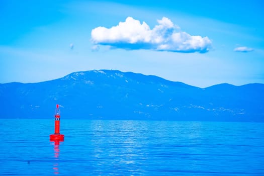 Beacon on open sea view, Kvarner bay of Croatia