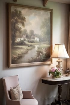 Artwork in a frame in the English countryside style, art and home decor idea