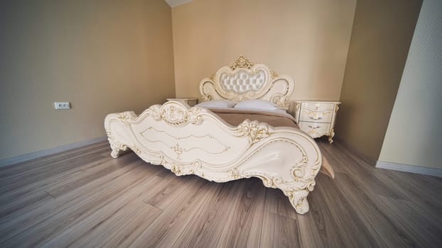 Decorative wooden bed with beautiful headboards