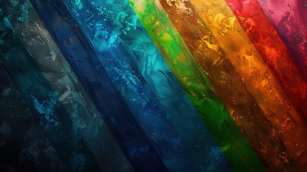 A detailed view of a curtain displaying all the colors of the rainbow, symbolizing the lgbt pride concept. The curtain is vibrant and eye-catching, showcasing a spectrum of colors in a close-up shot.
