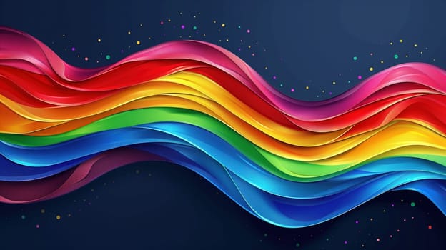 A vibrant rainbow colored wave stands out against a dark blue background. The wave is composed of various colors like red, orange, yellow, green, blue, and purple, representing the LGBT pride concept.