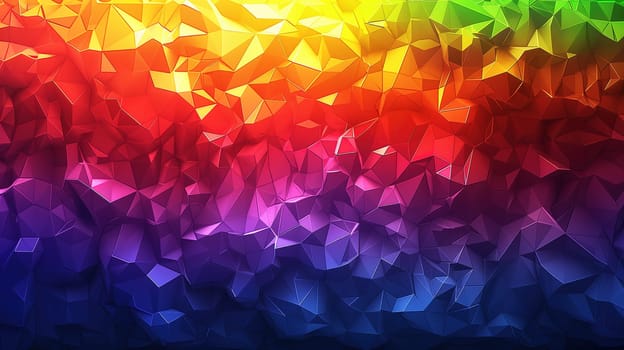 A vibrant multicolored background filled with numerous different shapes such as triangles, circles, squares, and rectangles in a rainbow spectrum. The shapes overlap and intertwine, creating a visually dynamic and lively composition.