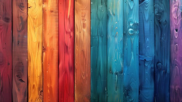 A wooden fence painted in the colors of the rainbow, symbolizing the LGBT pride movement. Each slat of the fence displays a vibrant hue representing diversity and inclusivity.