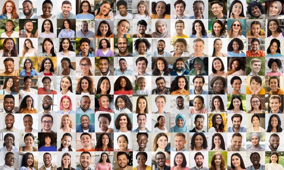 This collage of diverse, multiethnic people faces and styles communicates the beauty of diversity and human expression