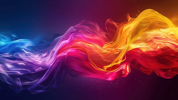 A dynamic and colorful display of smoke curls in the hues of the rainbow, gracefully moving across a shadowy backdrop, exemplifying the diversity and unity of the LGBT community. The bold colors merge and dance in an evocative display of pride and solidarity.