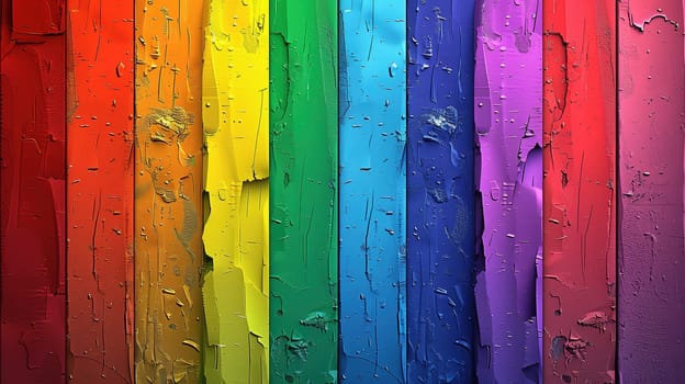 A textured background consisting of wooden planks painted in the vibrant hues of the rainbow, representing the diversity and inclusivity of the LGBT community. The distinct colors blend seamlessly to create a unified symbol of pride and solidarity.