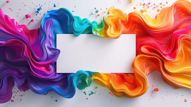 A white paper featuring a vibrant swirl of colors, symbolizing the LGBT pride concept. The colors form a bold and striking design on the paper.