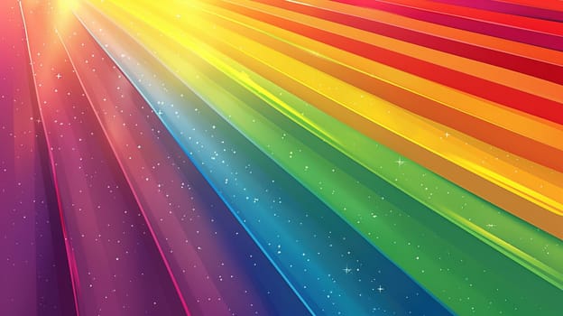 A vibrant rainbow-colored background is adorned with celestial stars and intersecting lines, creating a dynamic and visually striking scene. The color spectrum of the rainbow highlights diversity and inclusivity, embodying the lgbt pride concept.