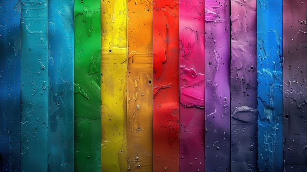 A rainbow-colored wallpaper adorned with delicate raindrops. The droplets cascade down the vibrant hues, creating a stunning visual display against the backdrop of the rainbow colors.