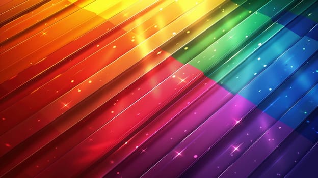 A bright and colorful display of diagonal stripes gleams with the hues of the rainbow, symbolizing LGBT pride. Each stripe shines with a luminescent sparkle, representing diversity and inclusivity. This tapestry of colors is a vibrant celebration of identity and unity within the LGBT community.