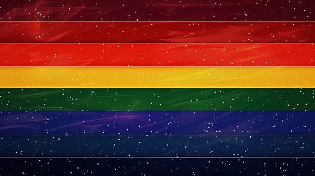 A colorful representation of the LGBT pride flag with the six familiar rainbow stripes set against a cosmic, star-studded background, symbolizing unity and diversity within the cosmos.